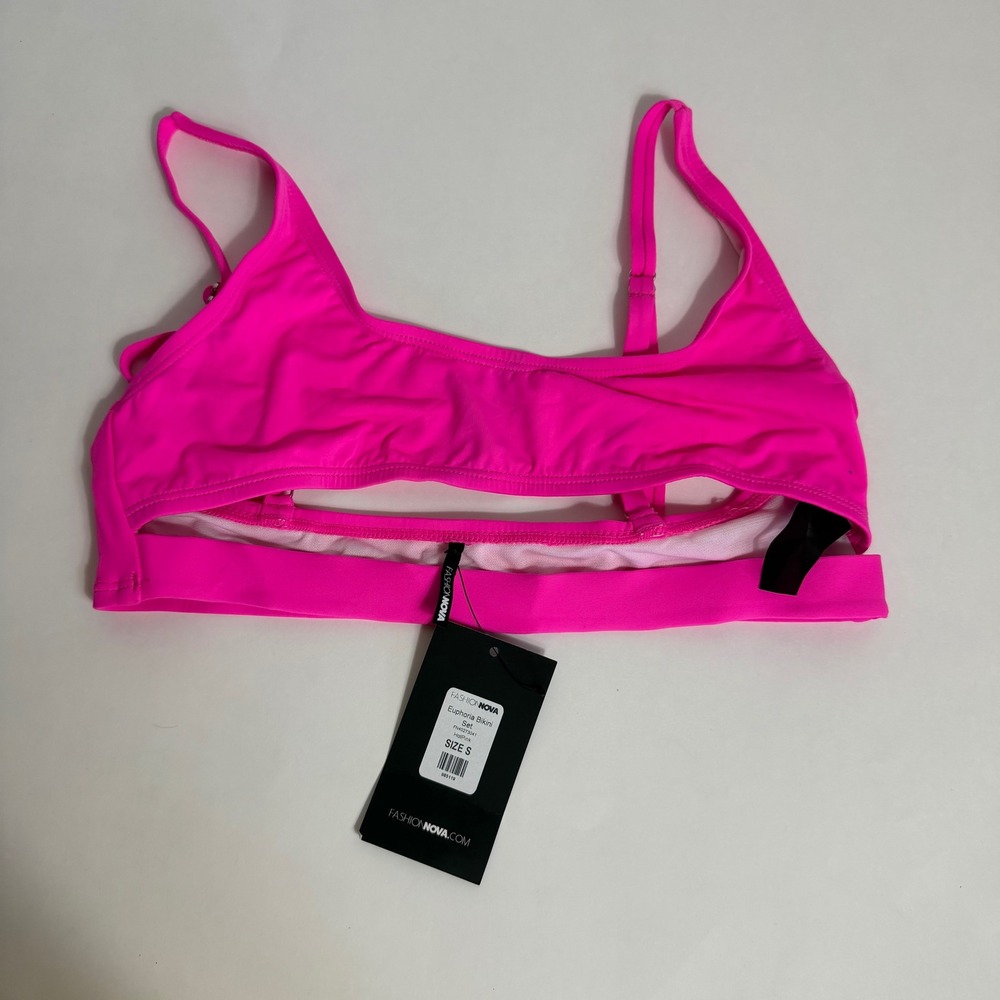 Fashion Nova Euphoria Bikini Top Hot Pink Cutout Adjustable Straps FN40273041 S